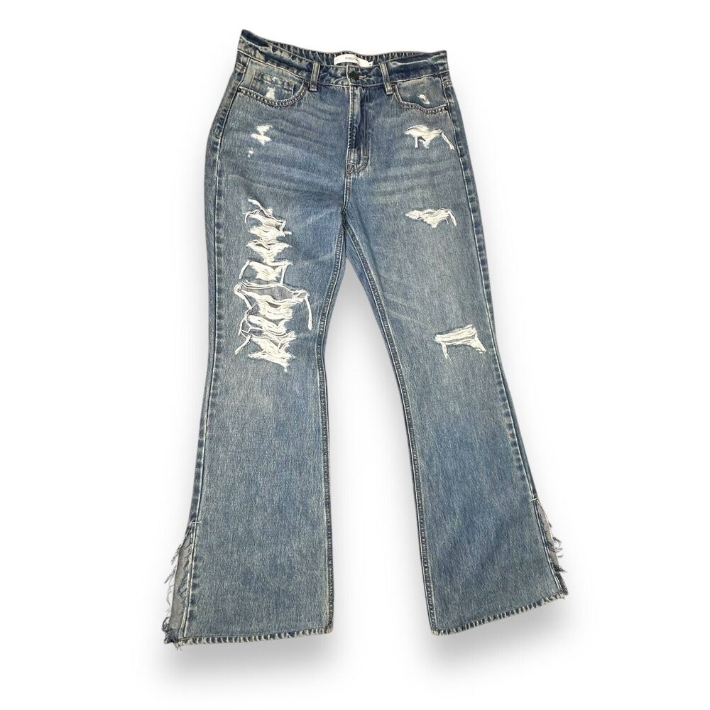 HIDDEN Jeans Women Wide Leg Boot Cut Blue Jeans 29 Flare Distressed Rock Concert